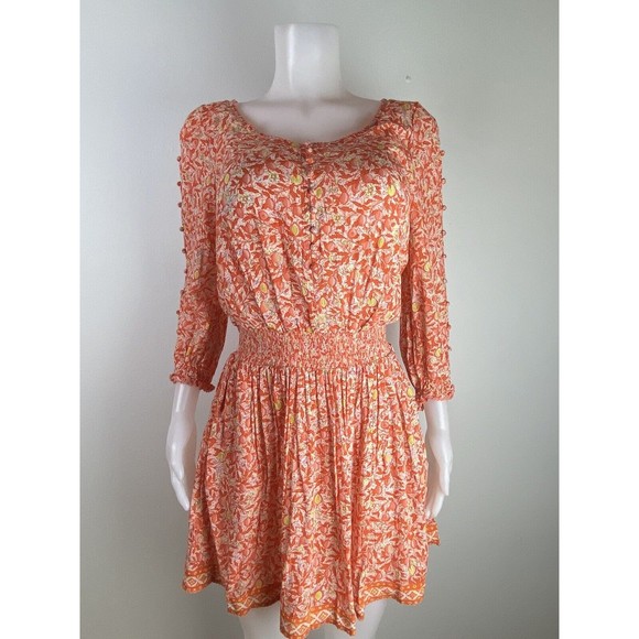 F. Poupette St Barth Dress Sise XS Multicolor Floral Orange 3/4 Sleeve. NWT - Picture 5 of 12